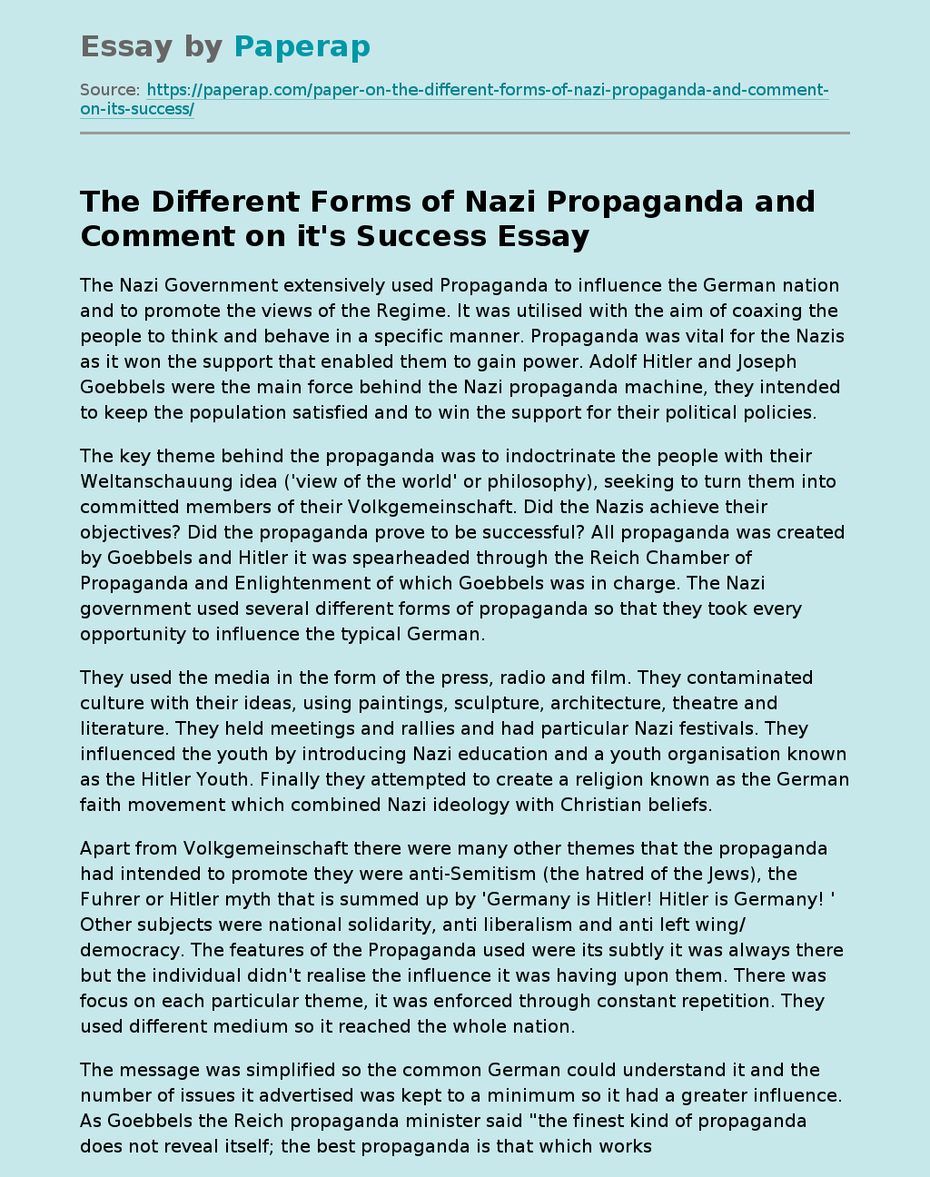The Different Forms of Nazi Propaganda and Comment on it's Success