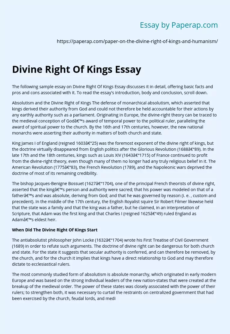 Divine Right Of Kings Essay