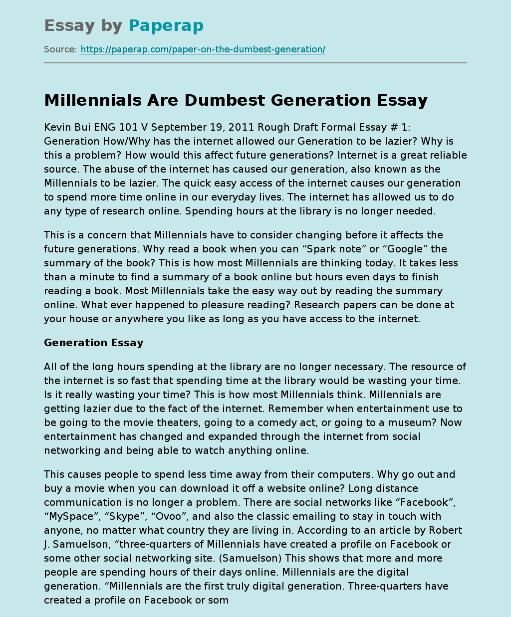 200 word essay about millennial generation