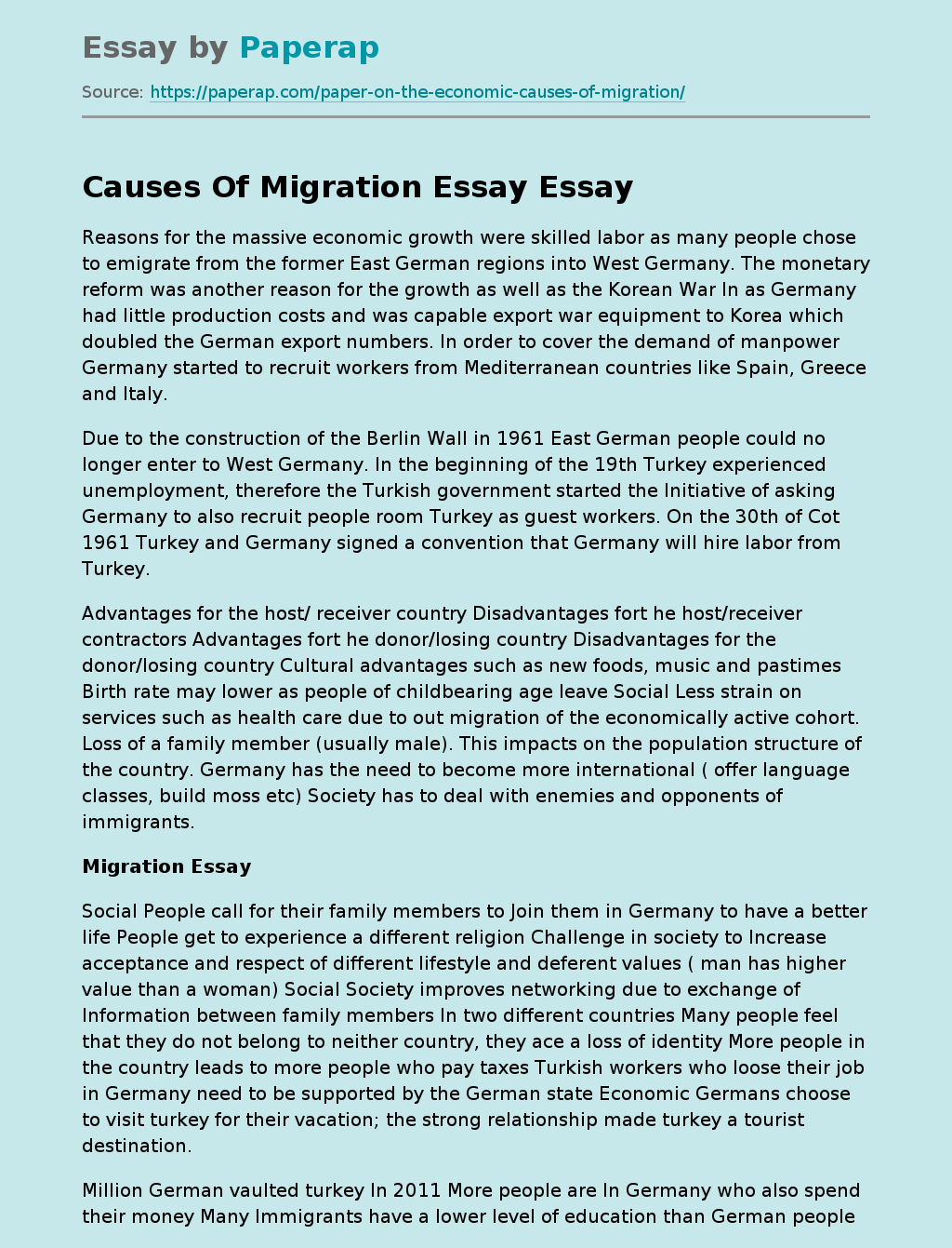 Causes Of Migration Essay