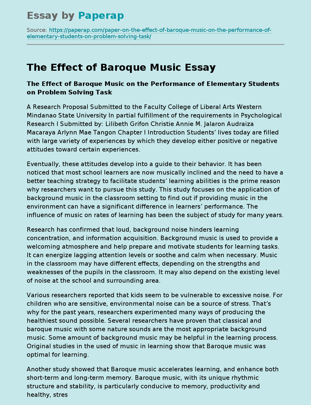 The Effect of Baroque Music