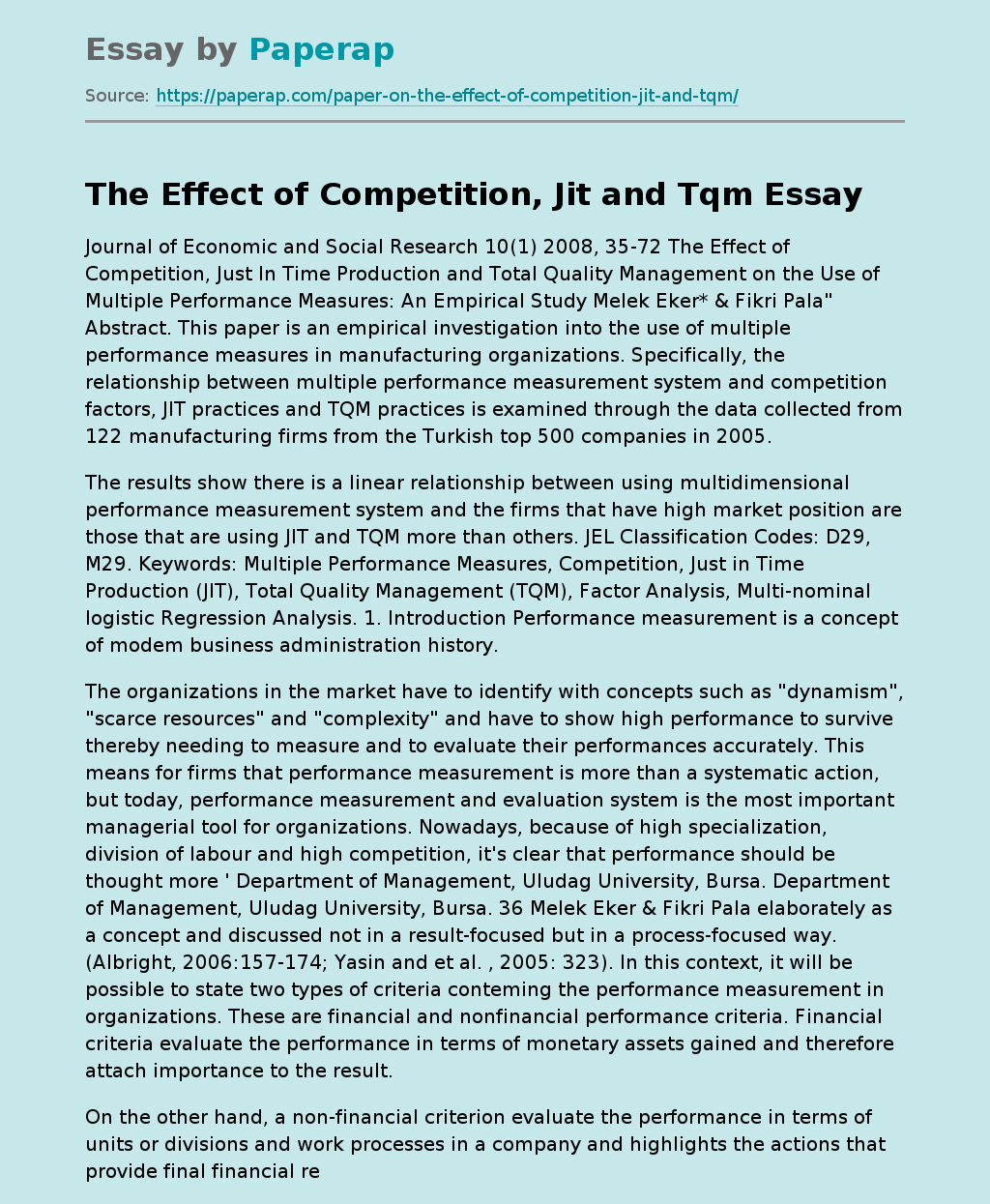 The Effect of Competition, Jit and Tqm