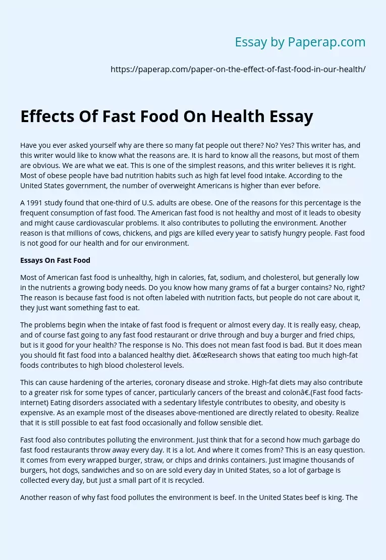 Effects Of Fast Food On Health Essay