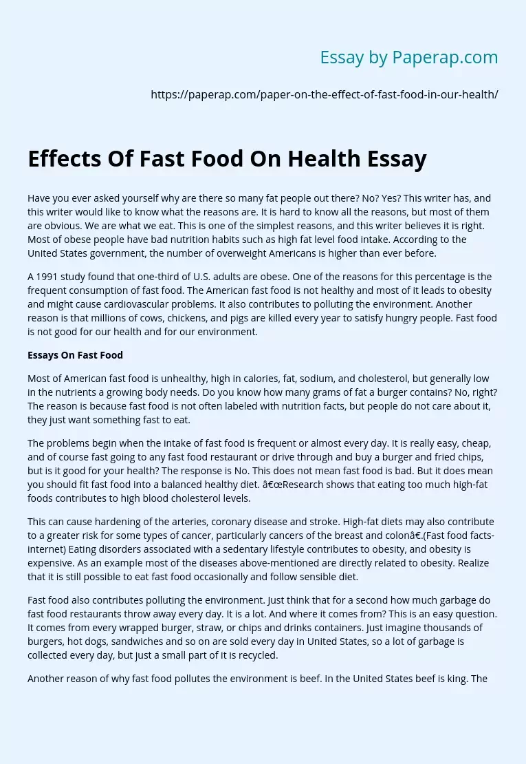 effects of fast food on your health essay