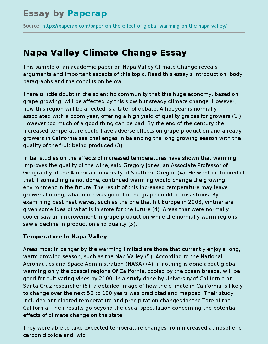 Napa Valley Climate Change