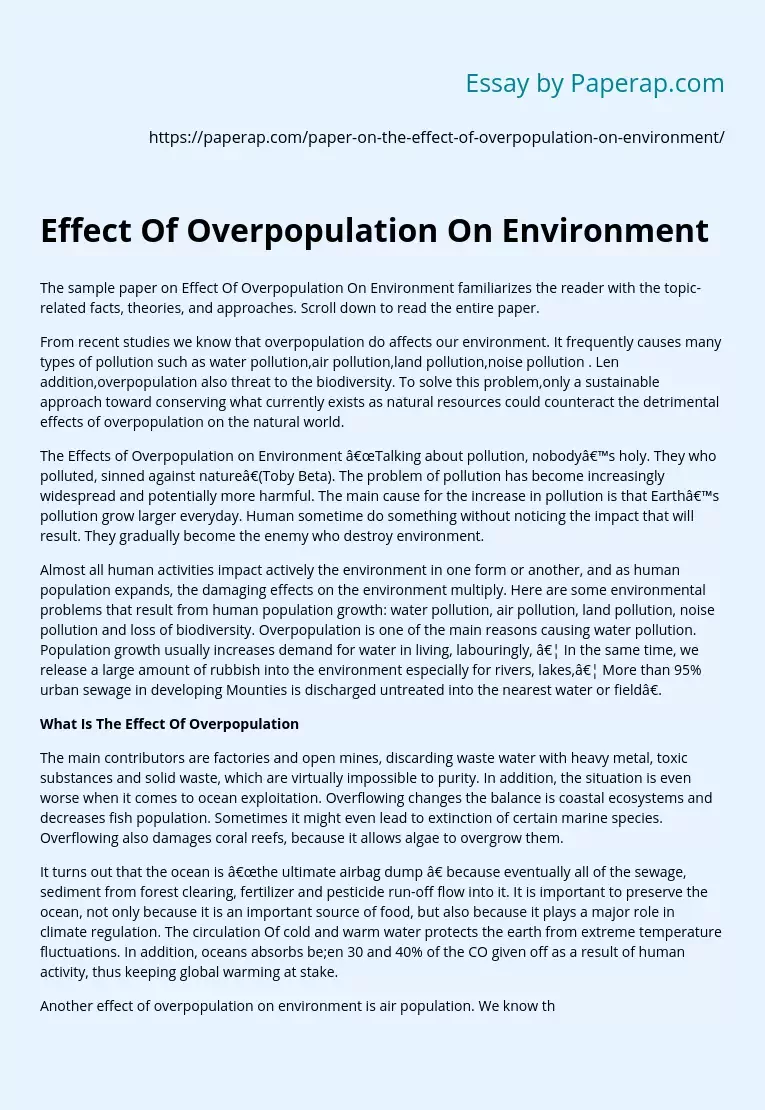 Effect Of Overpopulation On Environment