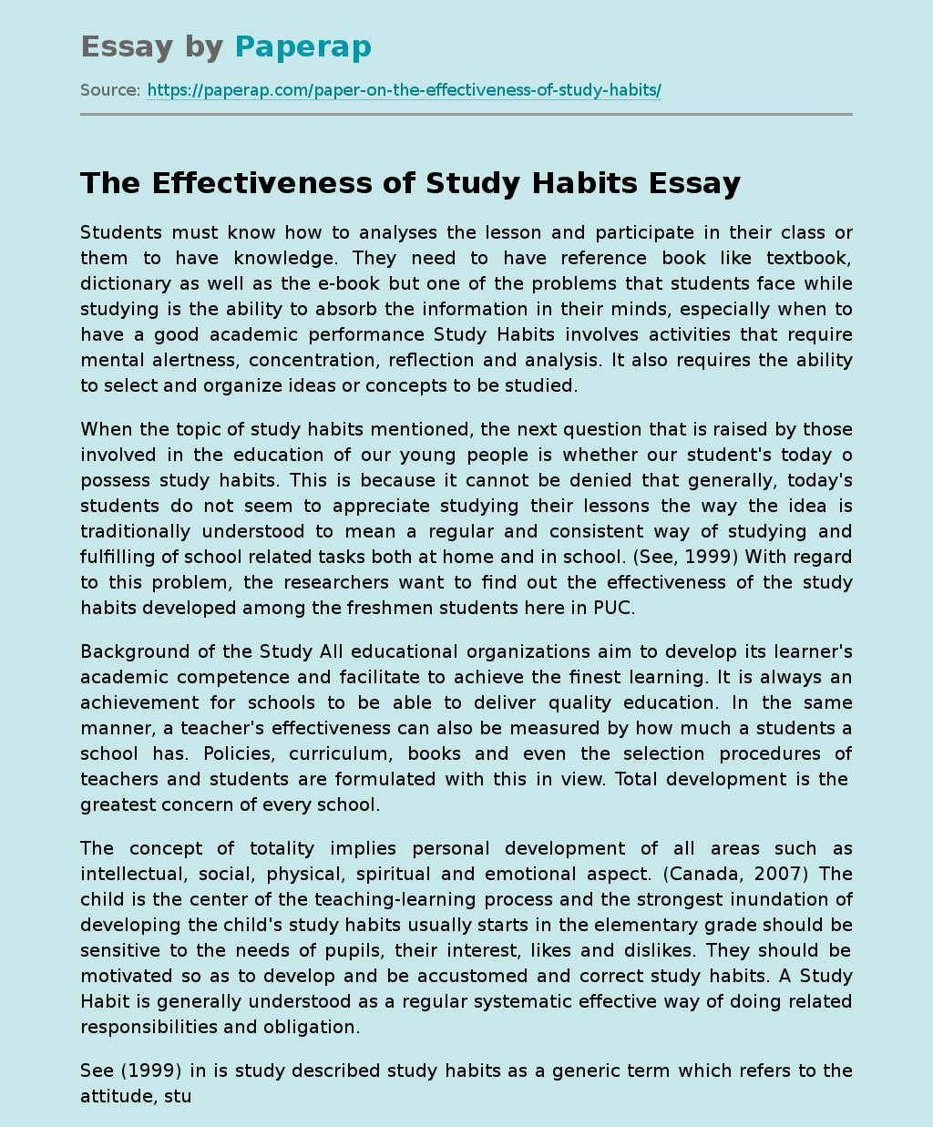 The Effectiveness of Study Habits