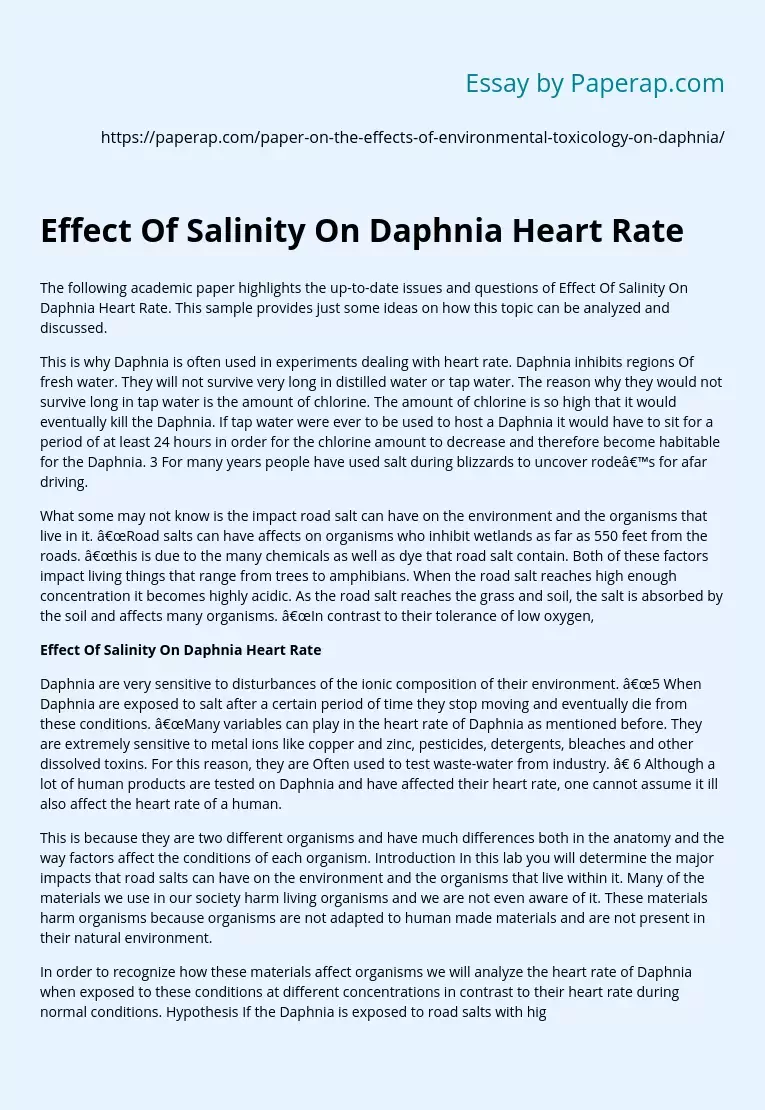 Effect Of Salinity On Daphnia Heart Rate