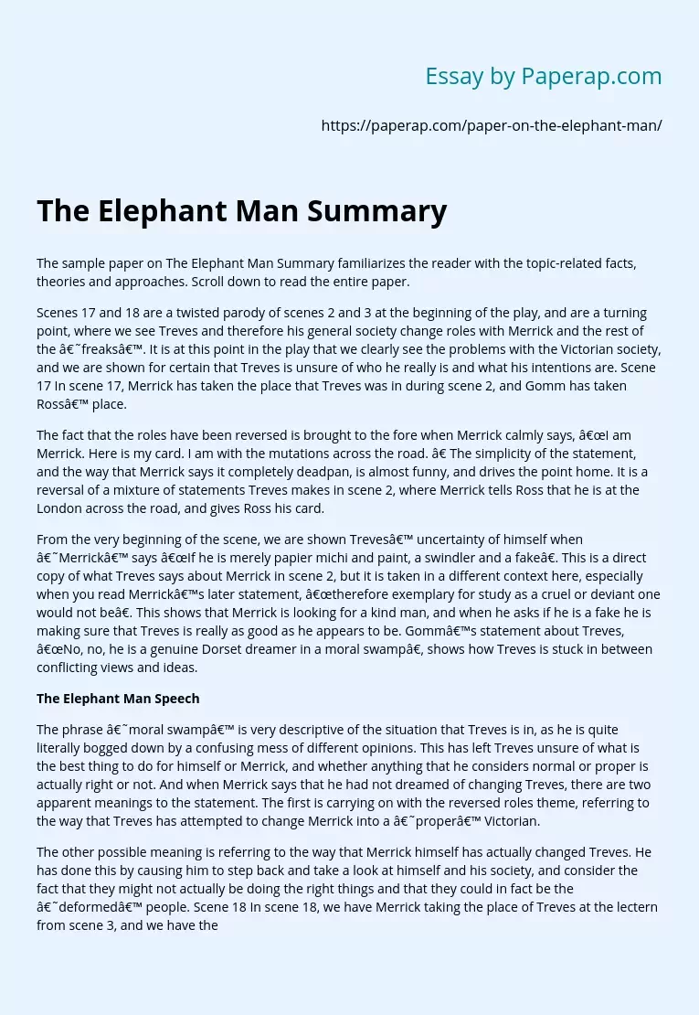 The Elephant Man Summary