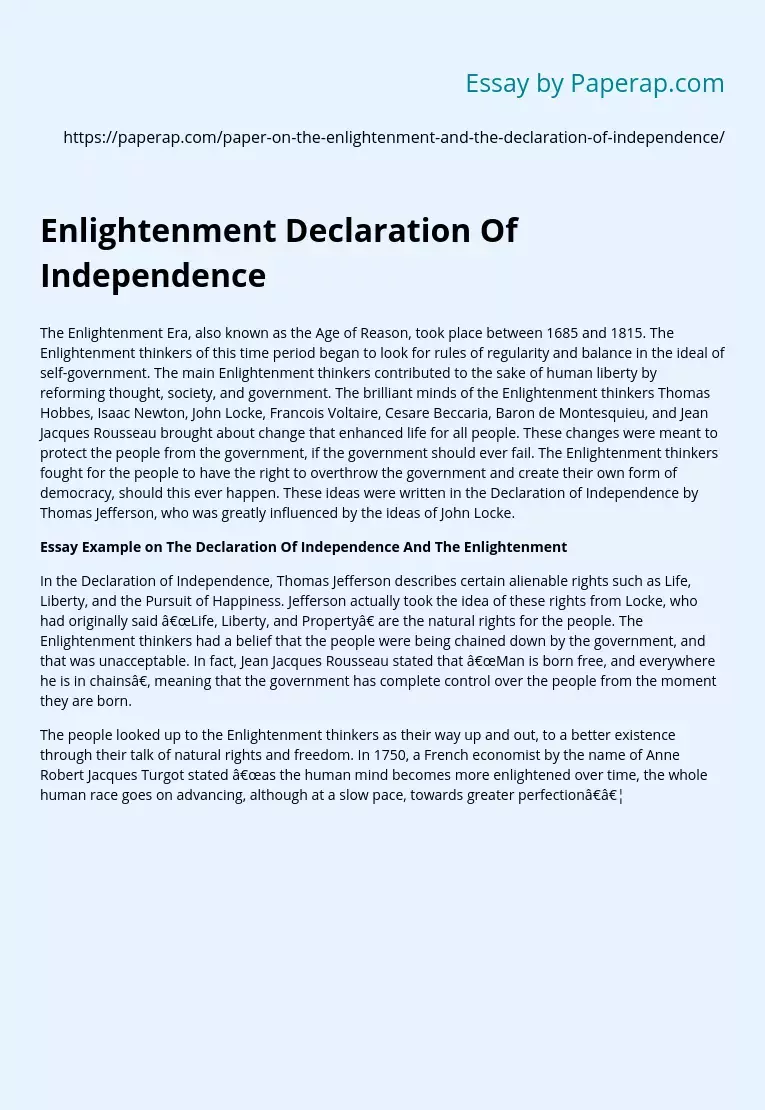 Enlightenment Declaration Of Independence