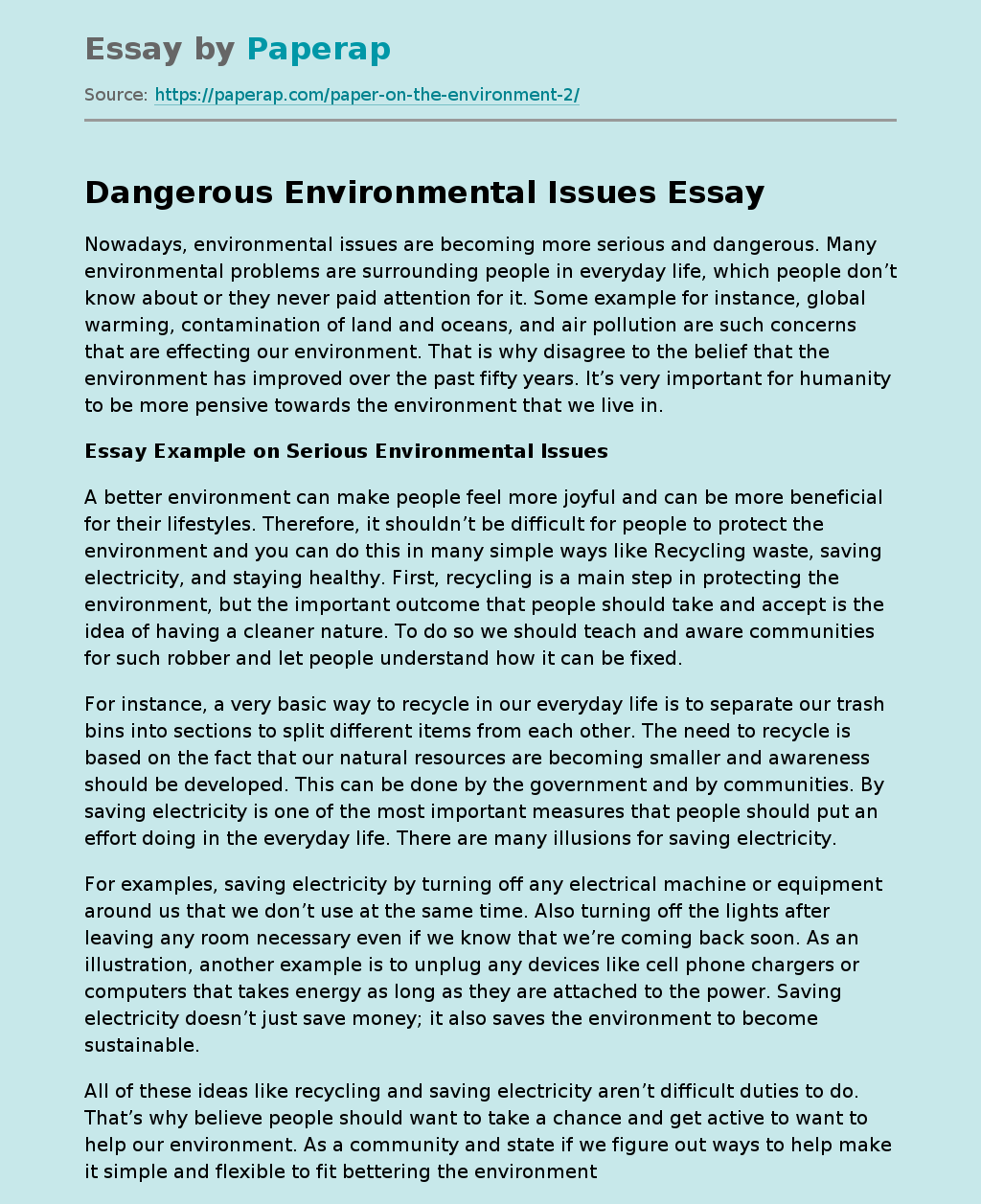what causes environmental problems essay