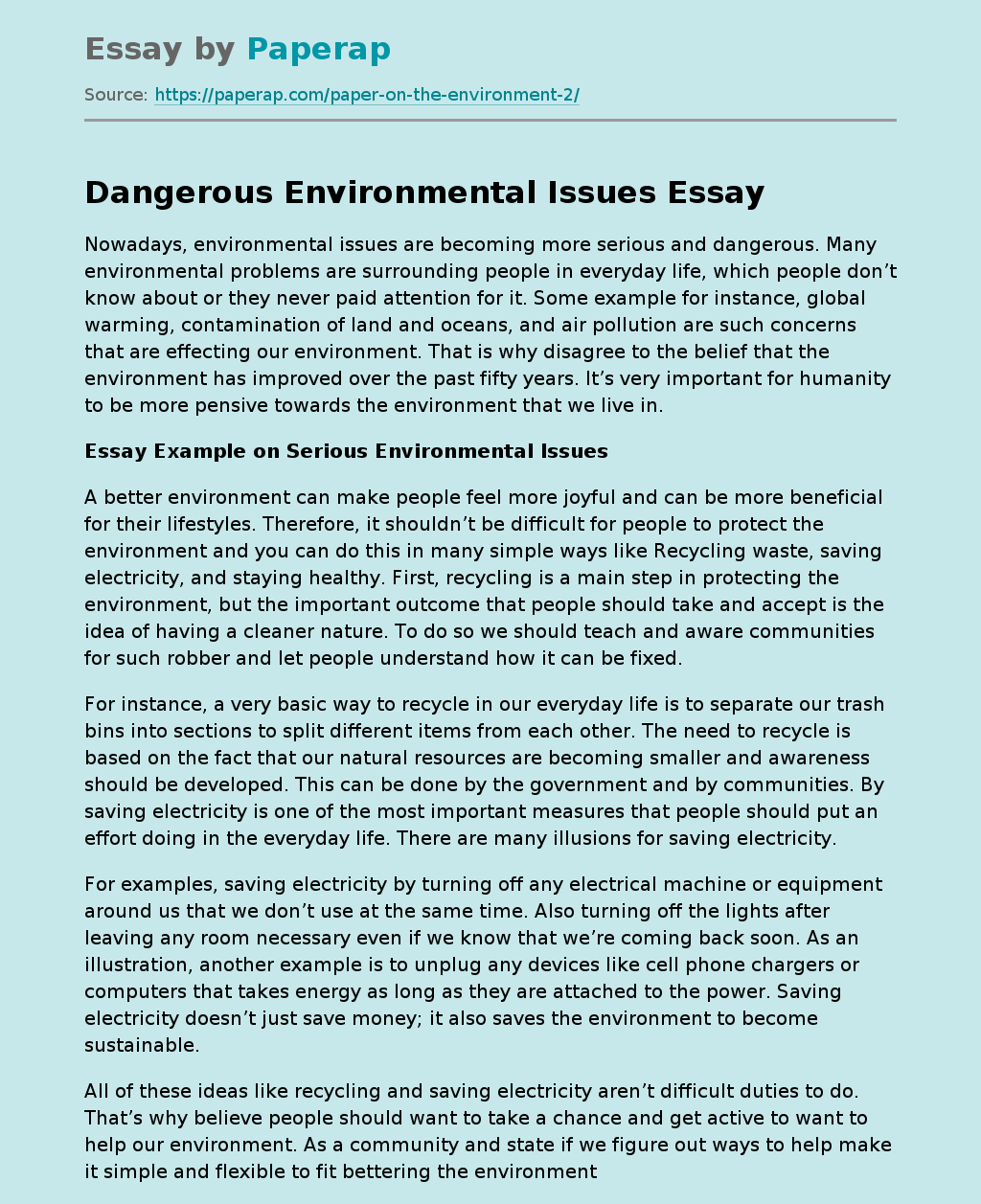 environmental issues sample essay