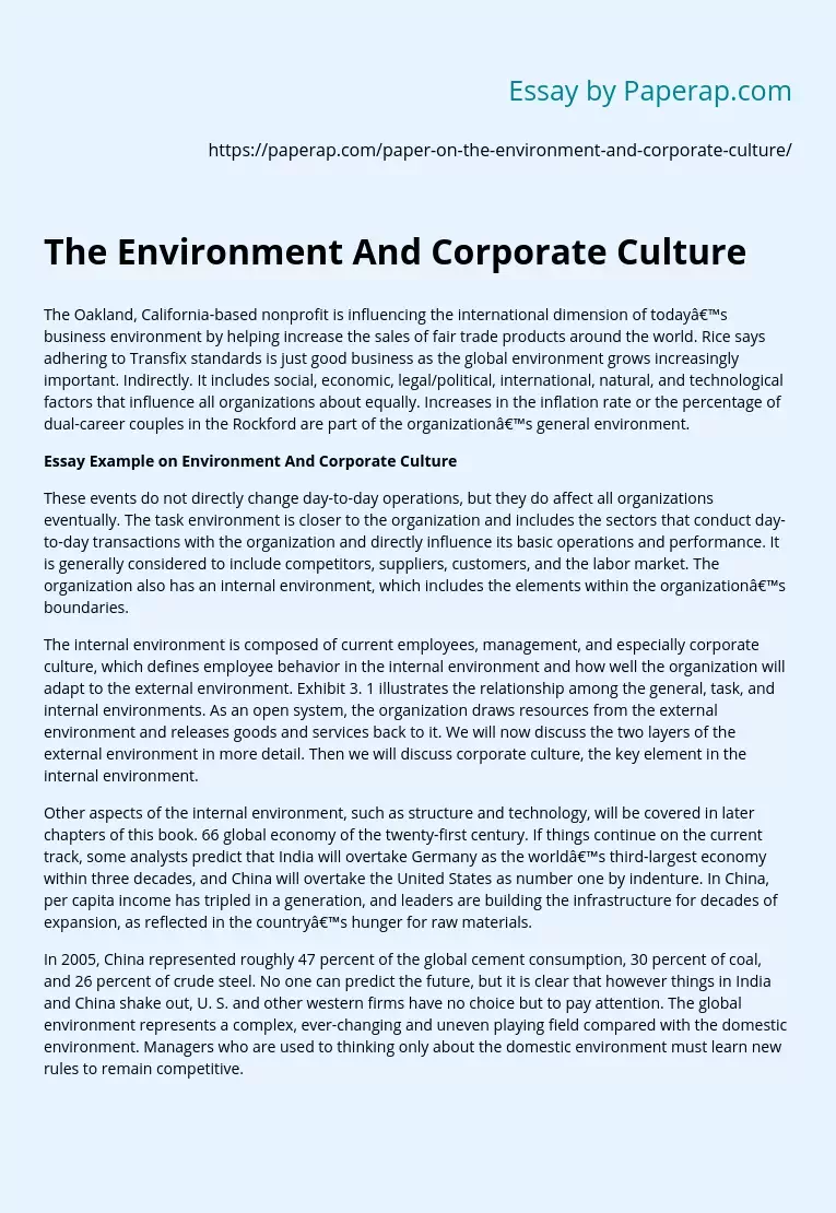 The Environment And Corporate Culture