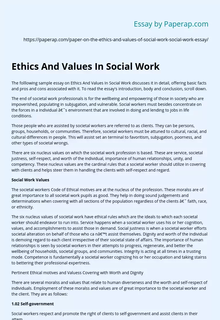 Ethics And Values In Social Work
