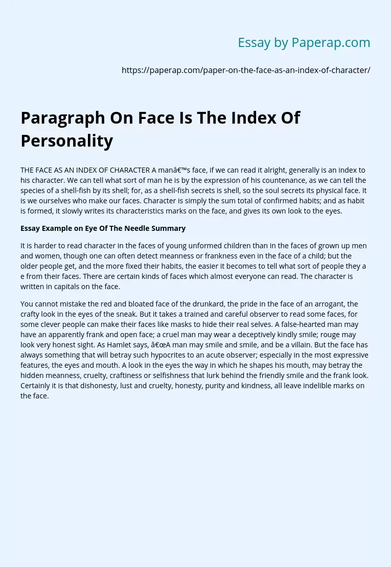 Paragraph On Face Is The Index Of Personality