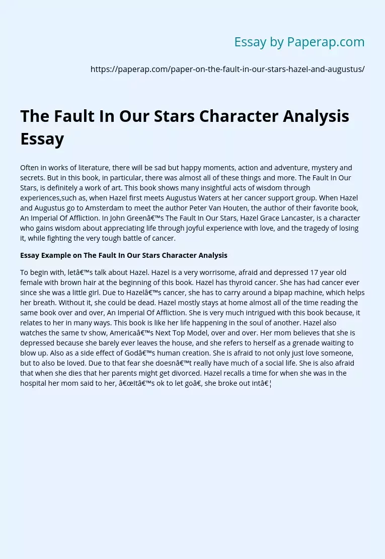 The Fault In Our Stars Character Analysis Essay