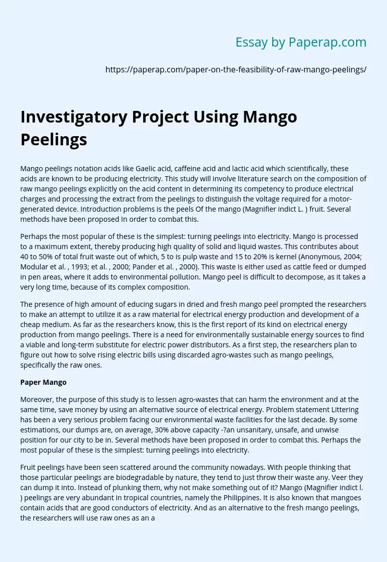 Investigatory Project Using Mango Peelings