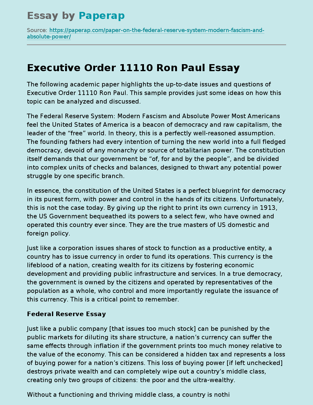 Executive Order 11110 Ron Paul