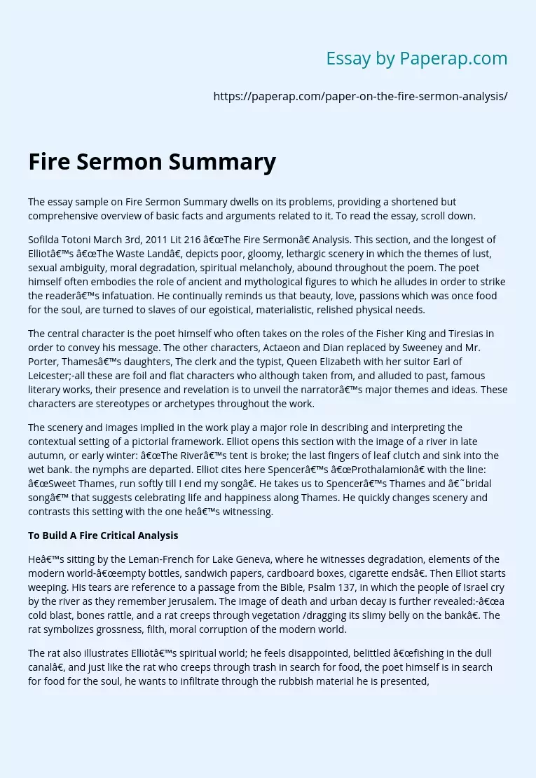Fire Sermon Summary and Analysis
