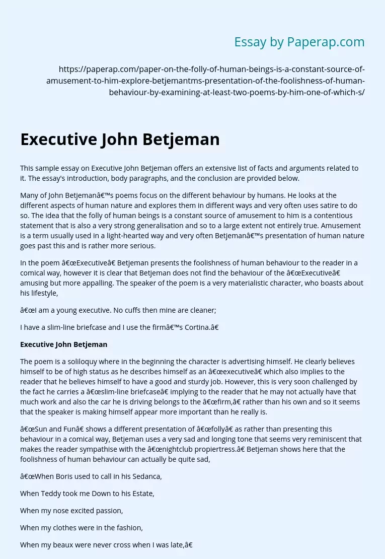 Poem "Executive" John Betjeman