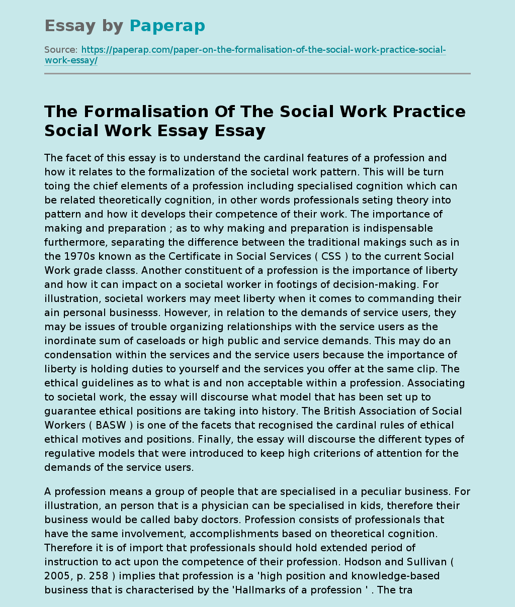 The Formalisation Of The Social Work Practice