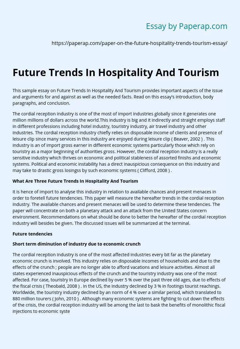 Future Trends In Hospitality And Tourism