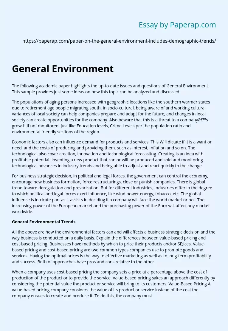 General Environmental Trends in the World