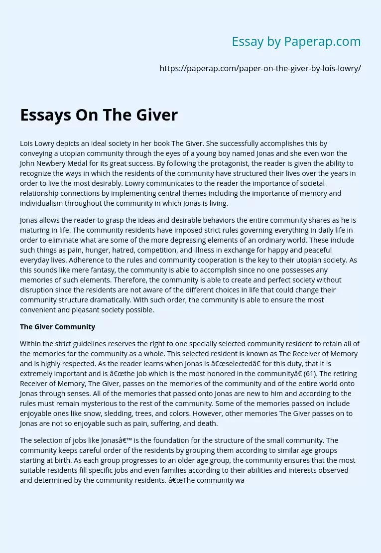 the giver literary analysis essay