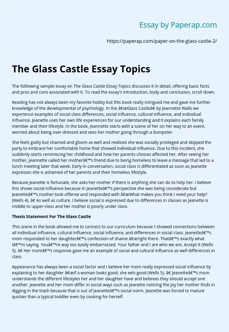 The Glass Castle Essay Topics