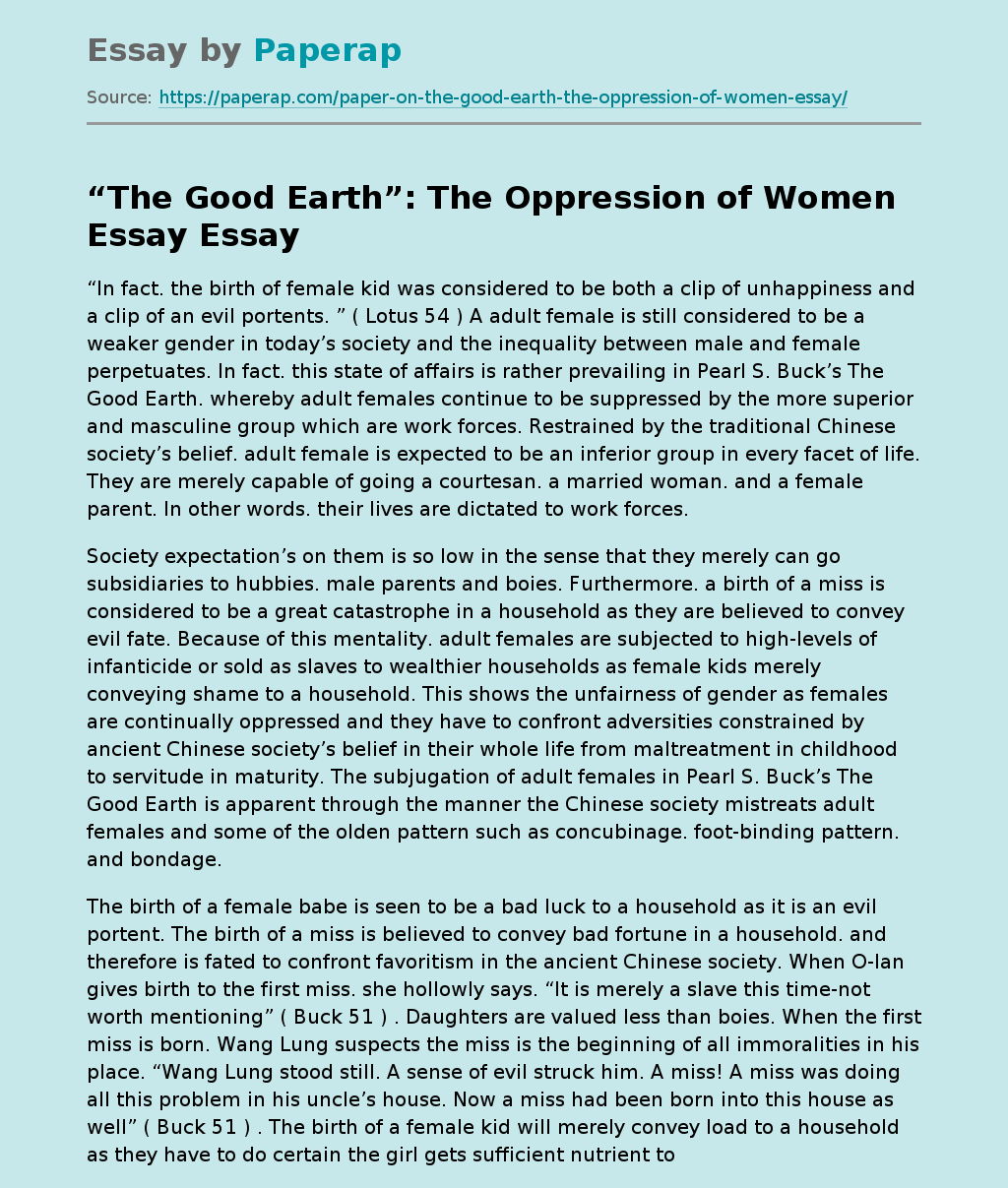 “The Good Earth”: The Oppression of Women Essay