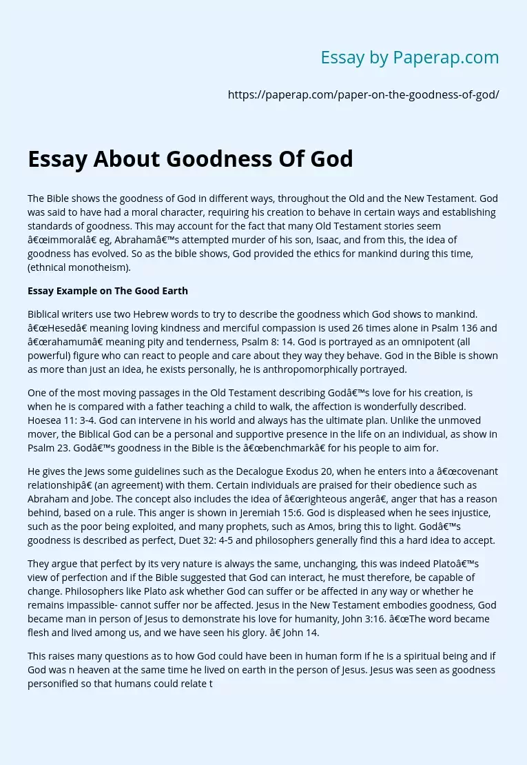 Essay About Goodness Of God