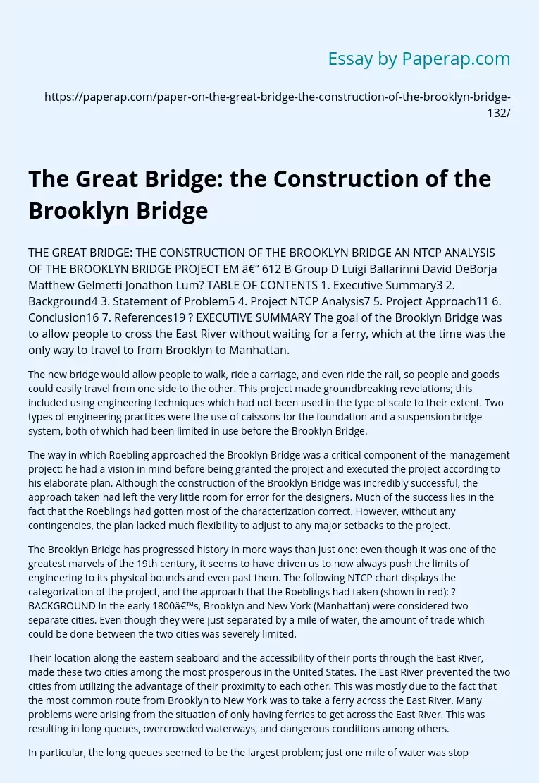 The Great Bridge: the Construction of the Brooklyn Bridge