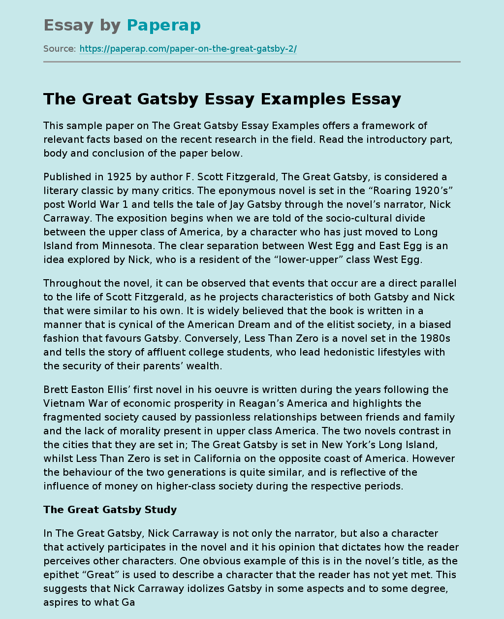 The Great Gatsby Essay Examples