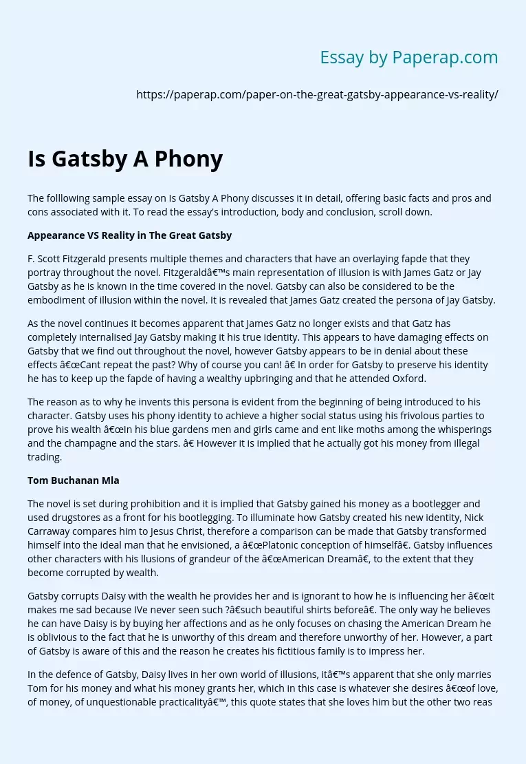 Реферат: Great Gatsby Jay Gatsby Essay Research Paper