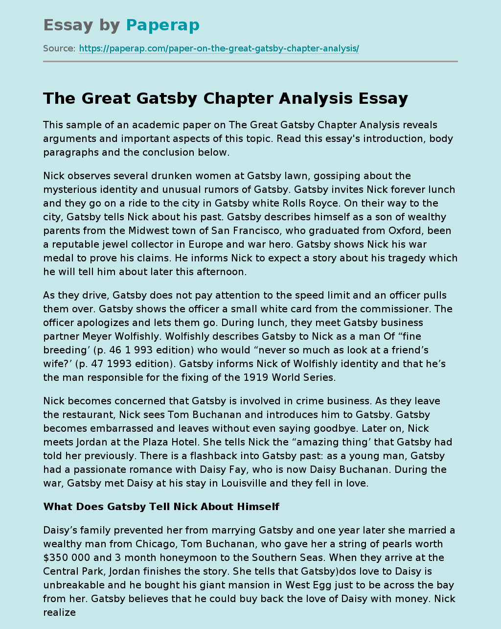 The Great Gatsby Chapter Analysis