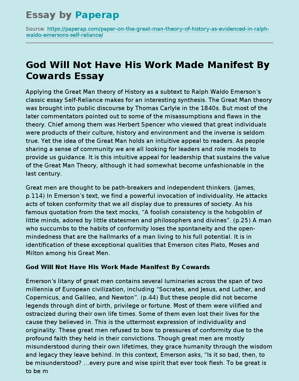 God Will Not Have His Work Made Manifest By Cowards