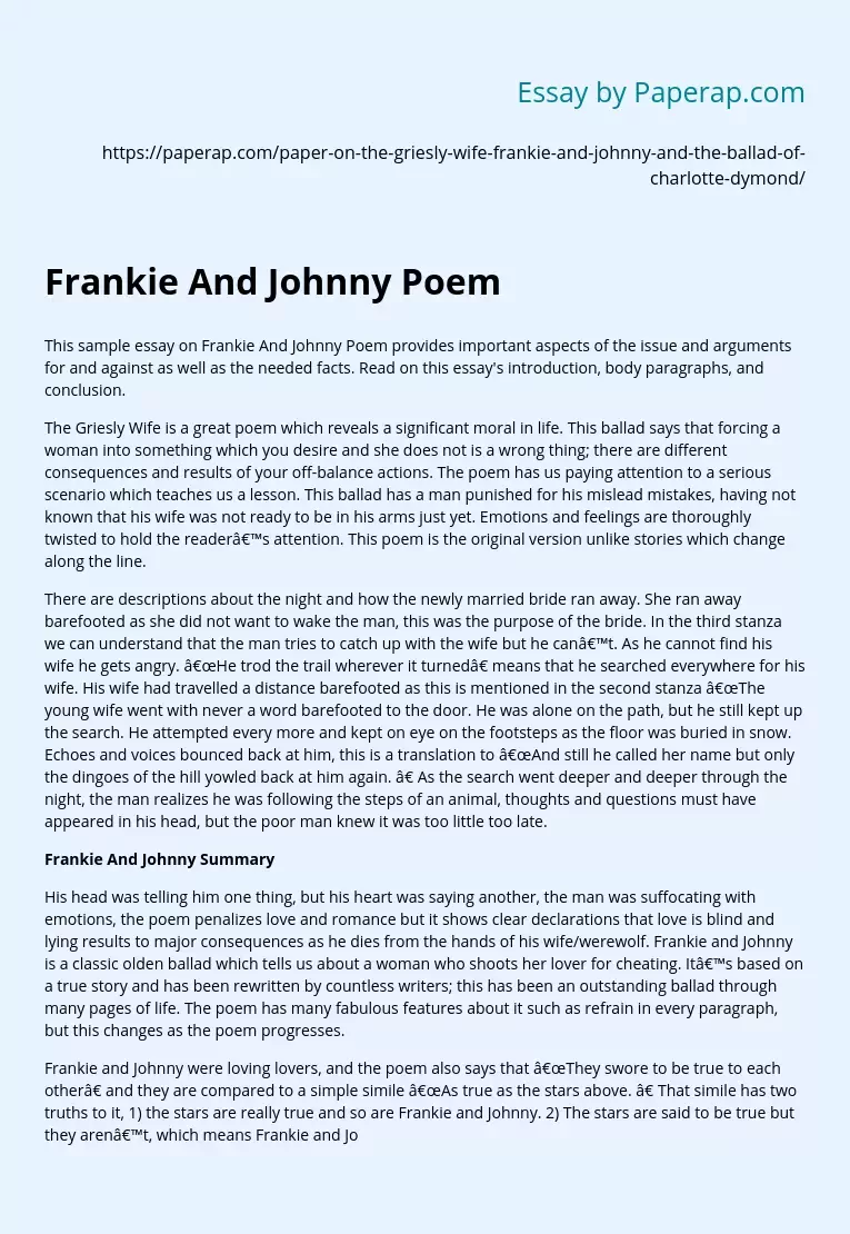 frankie and johnny poem analysis