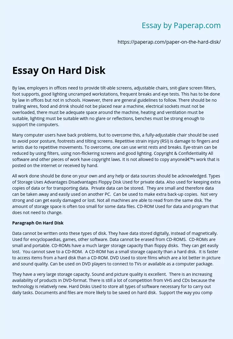 Essay On Hard Disk