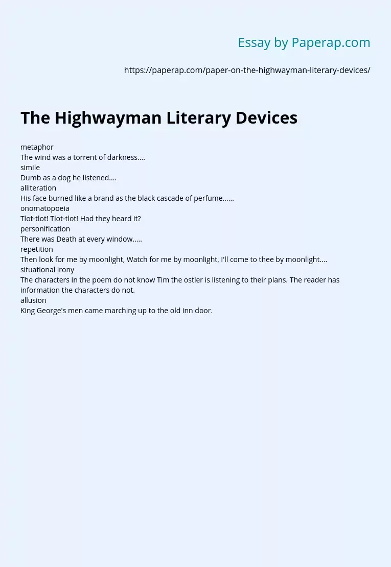 The Highwayman Literary Devices