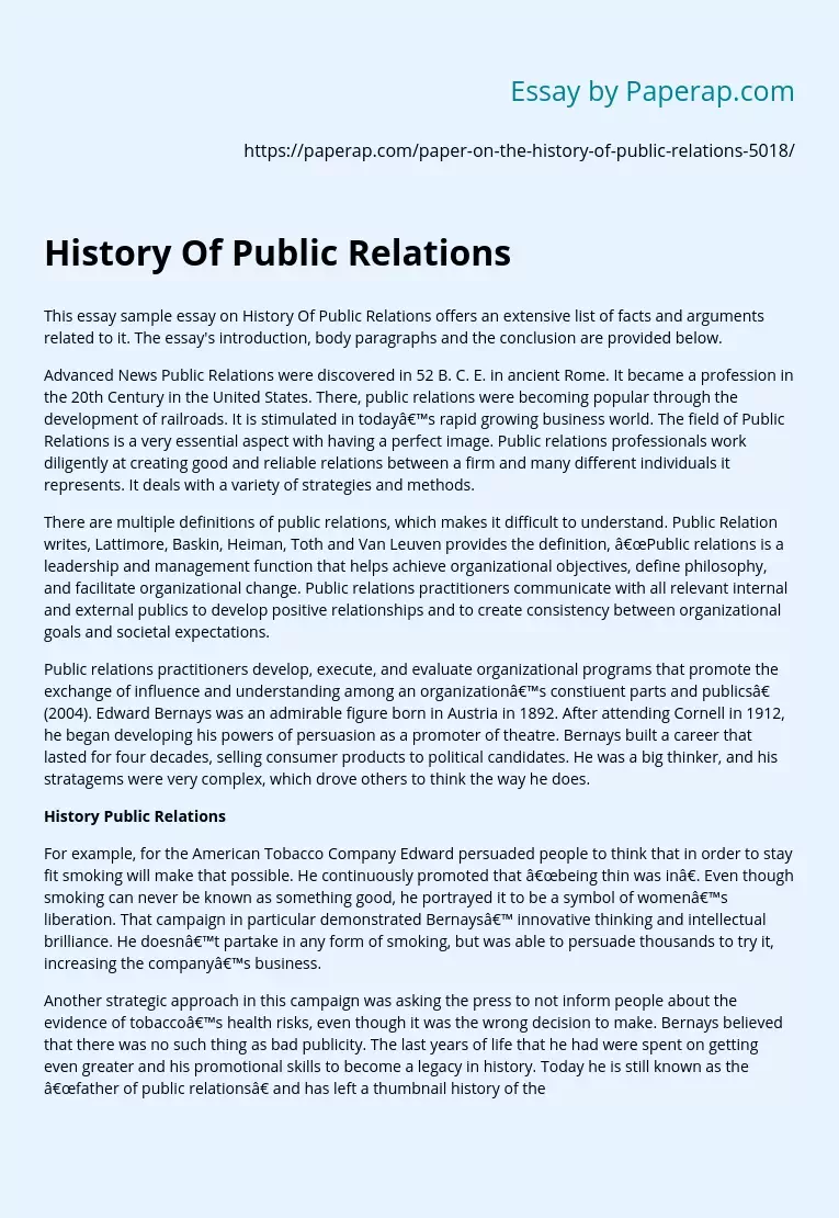 History Of Public Relations