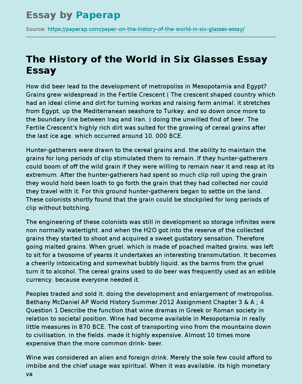 The History of the World in Six Glasses Essay