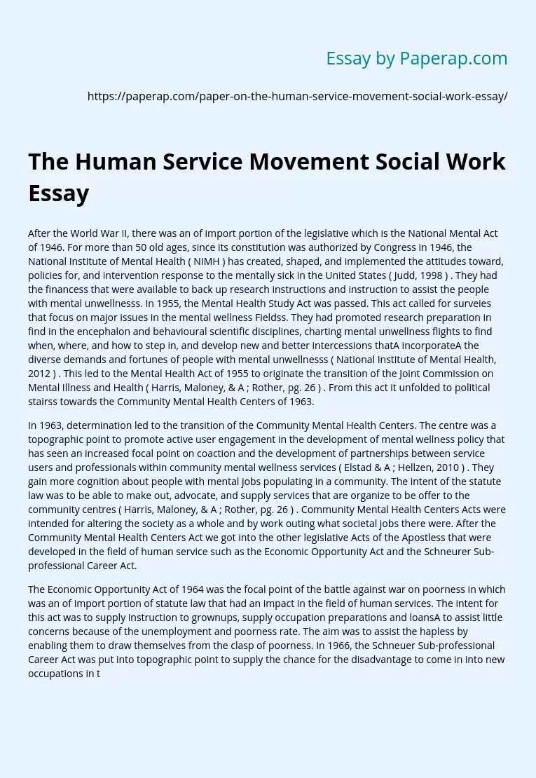The Human Service Movement Social Work Essay