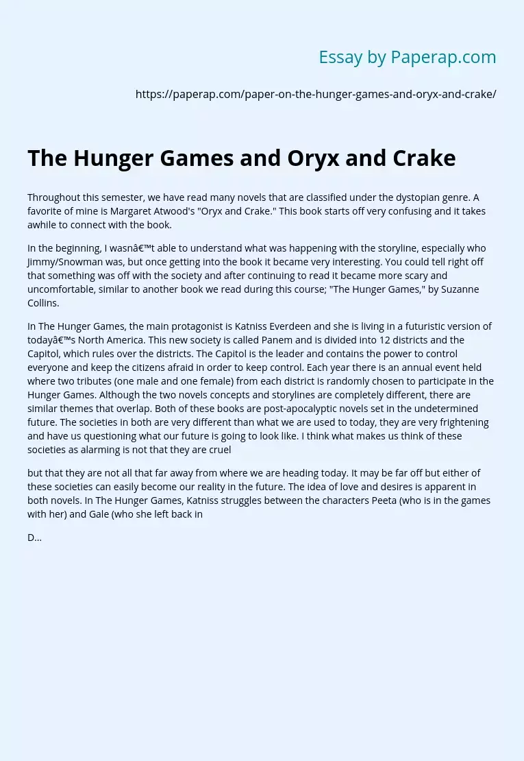 Books "The Hunger Games" and "Oryx and Crake"