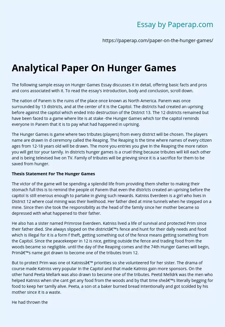 Analytical Paper On Hunger Games