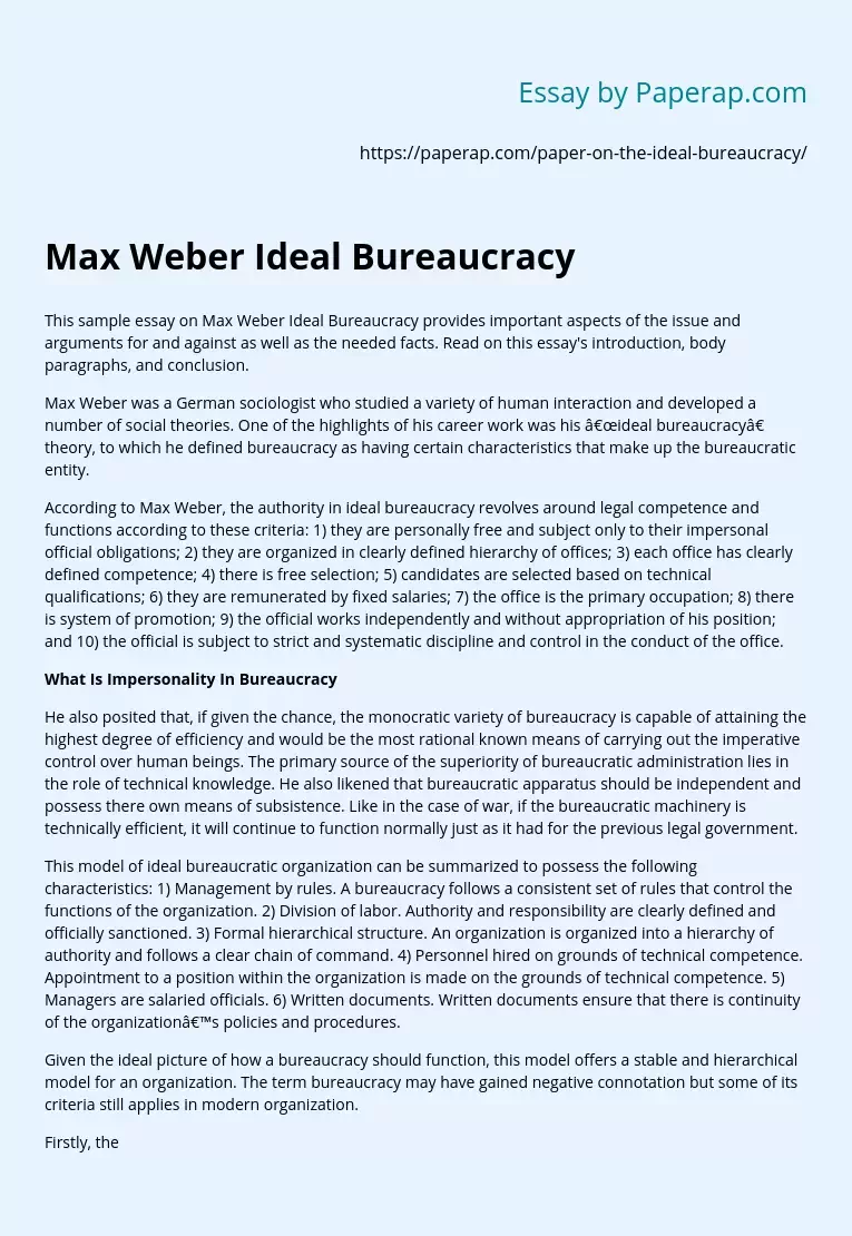 Max Weber Ideal Bureaucracy