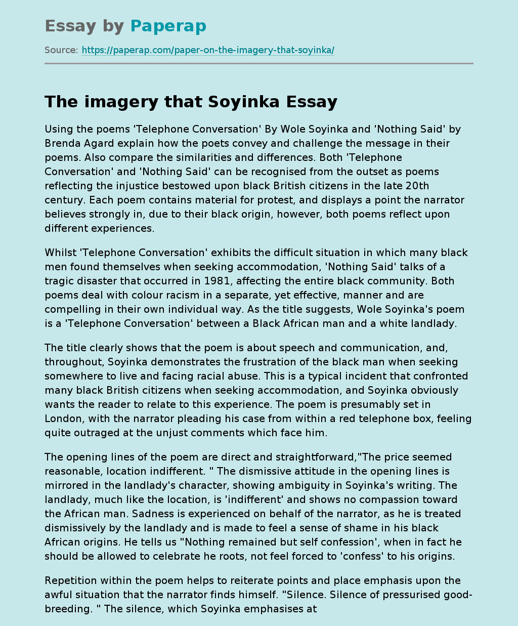 The imagery that Soyinka