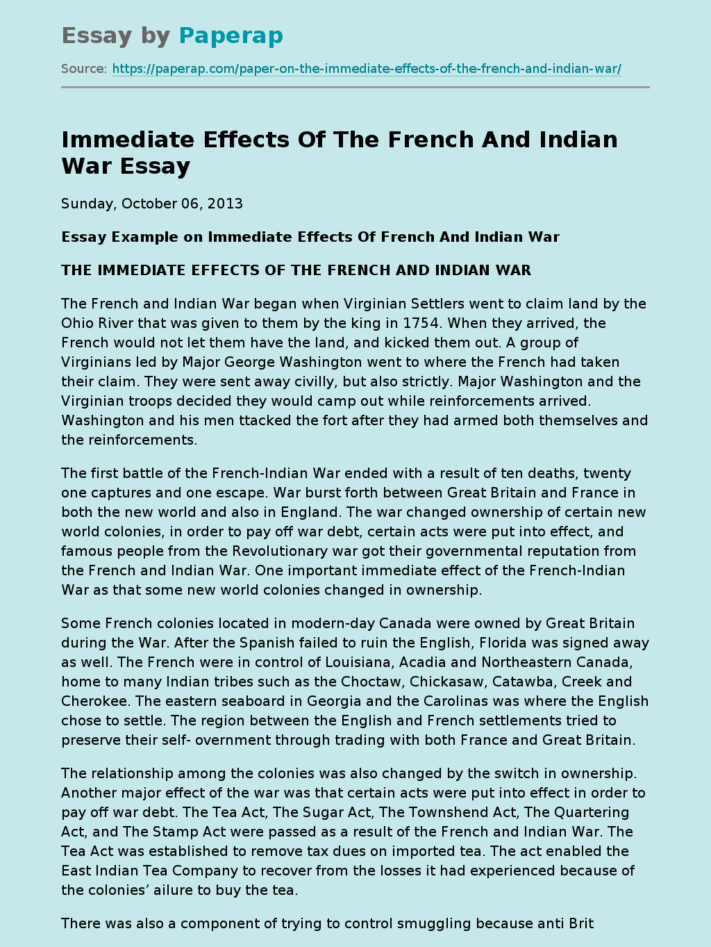 Immediate Effects Of The French And Indian War