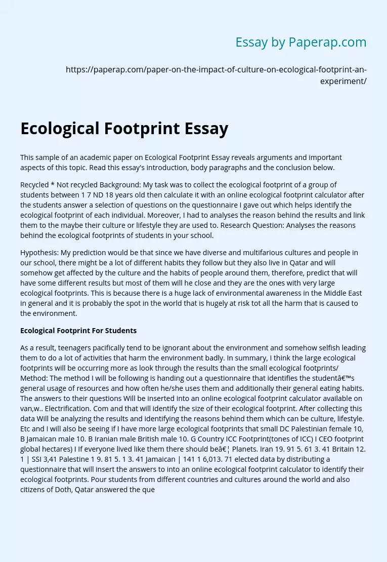 Ecological Footprint Essay