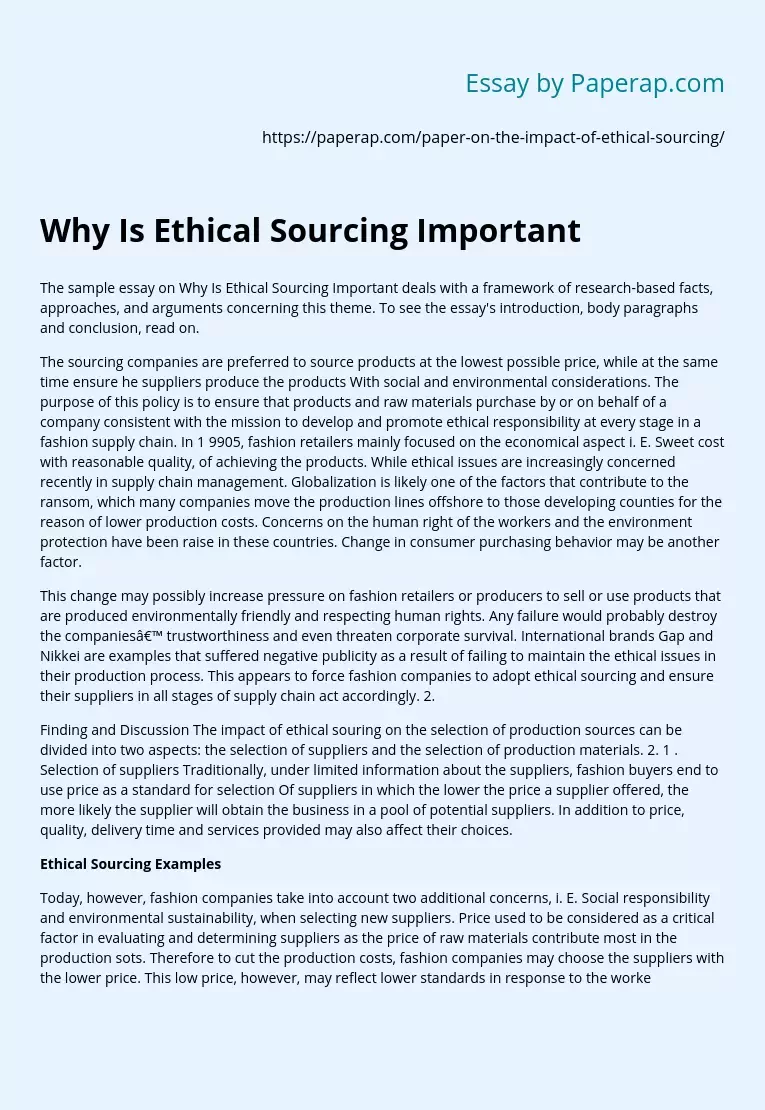 Why Is Ethical Sourcing Important