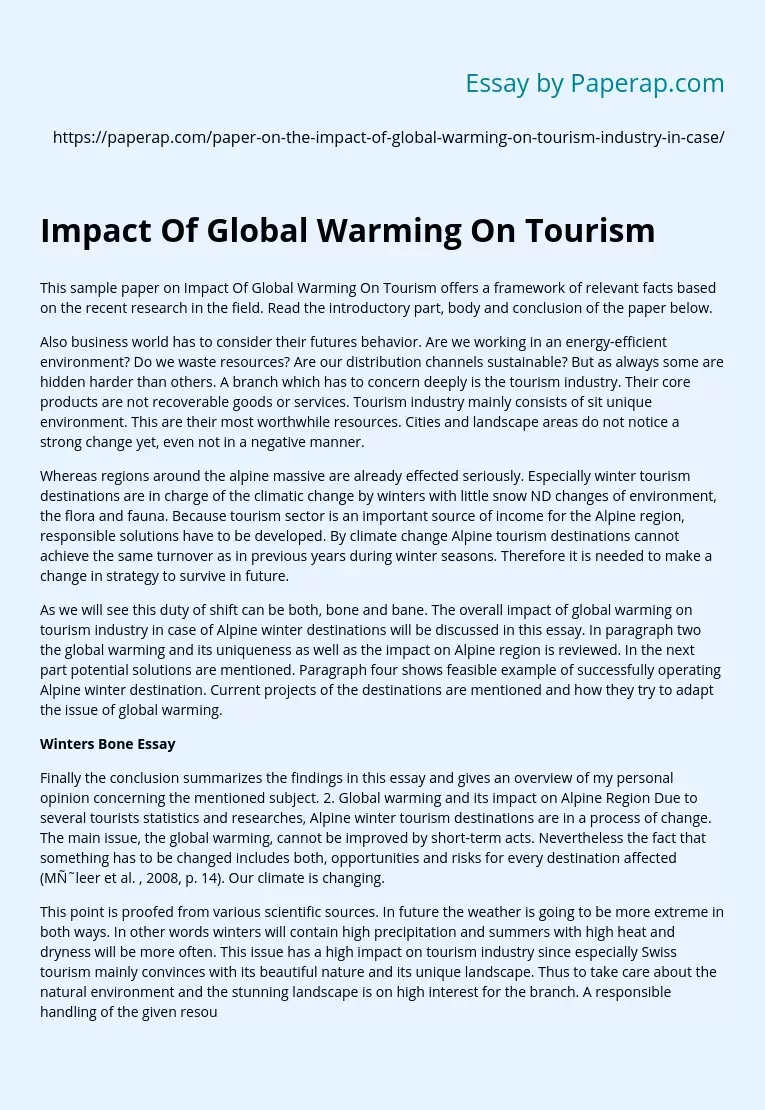 Impact Of Global Warming On Tourism